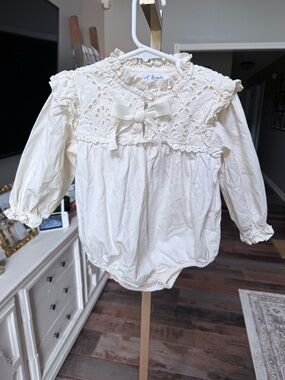 Baby Cream Eyelet Bow One-Piece Blouse
